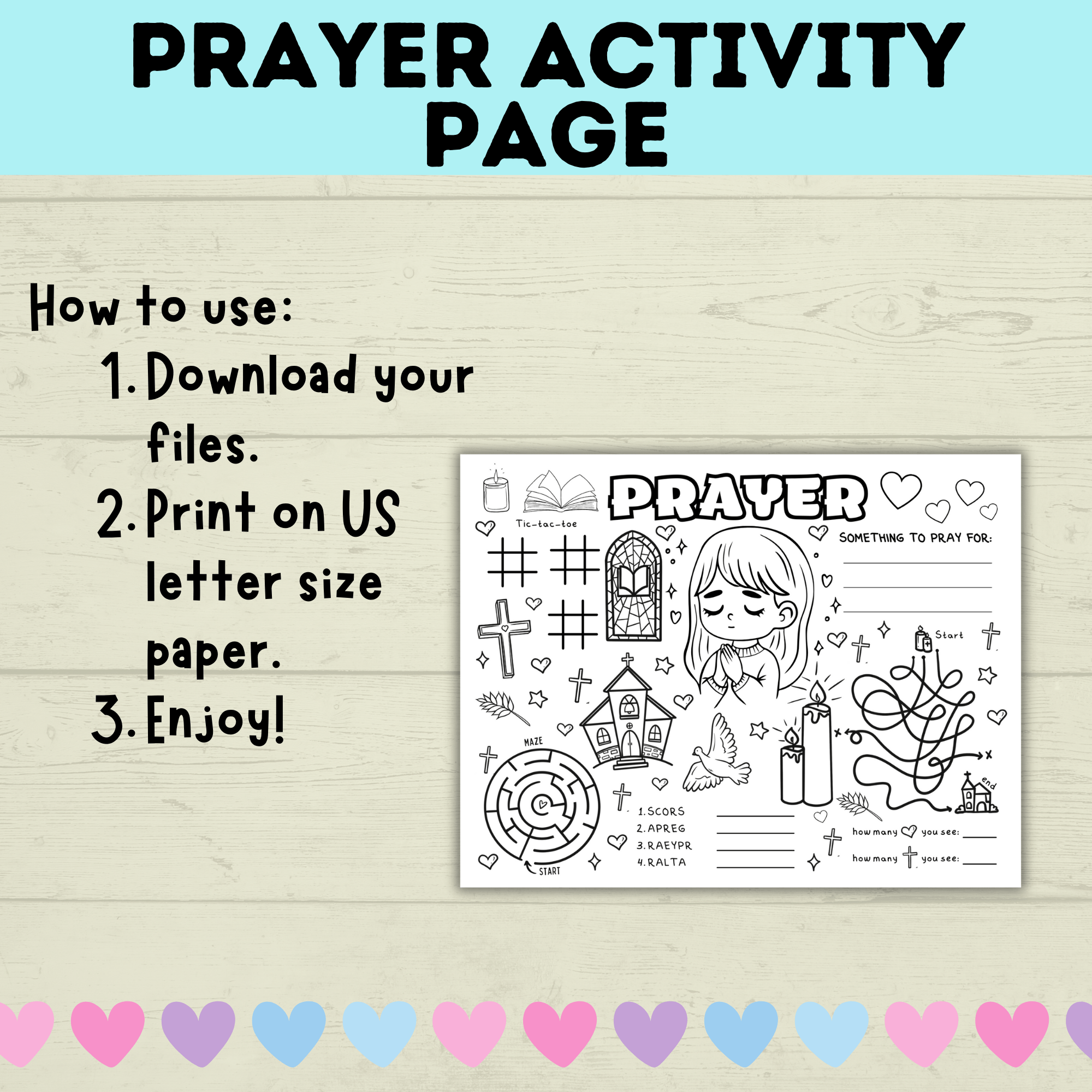 Prayer Activity Page for Kids | Sunday School Activity Page | Teach kids to Pray | Prayer Activities | Prayer Craft | Kids Crafts | Digital