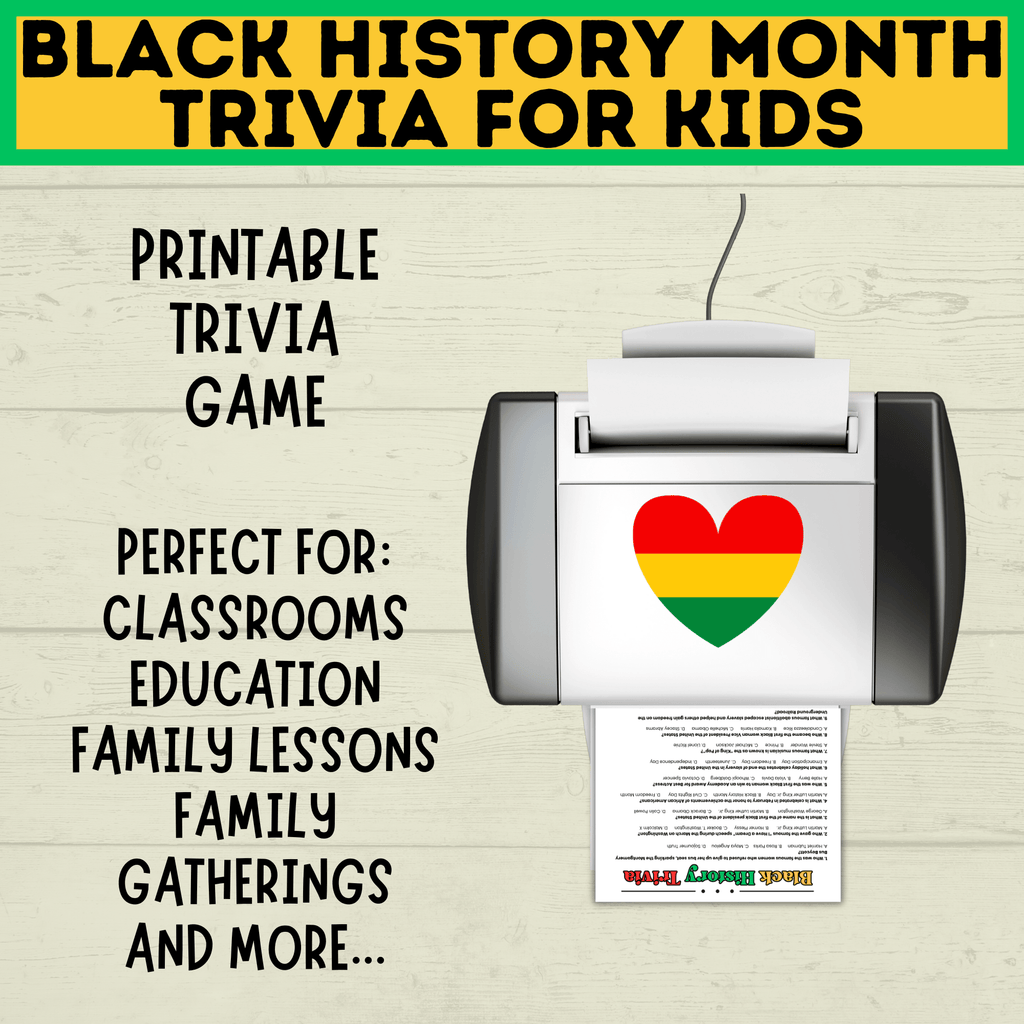Black History Trivia | Printable Black History Month Games | Black History Quiz | Black History Activity | Games for Adults | Games for Kids