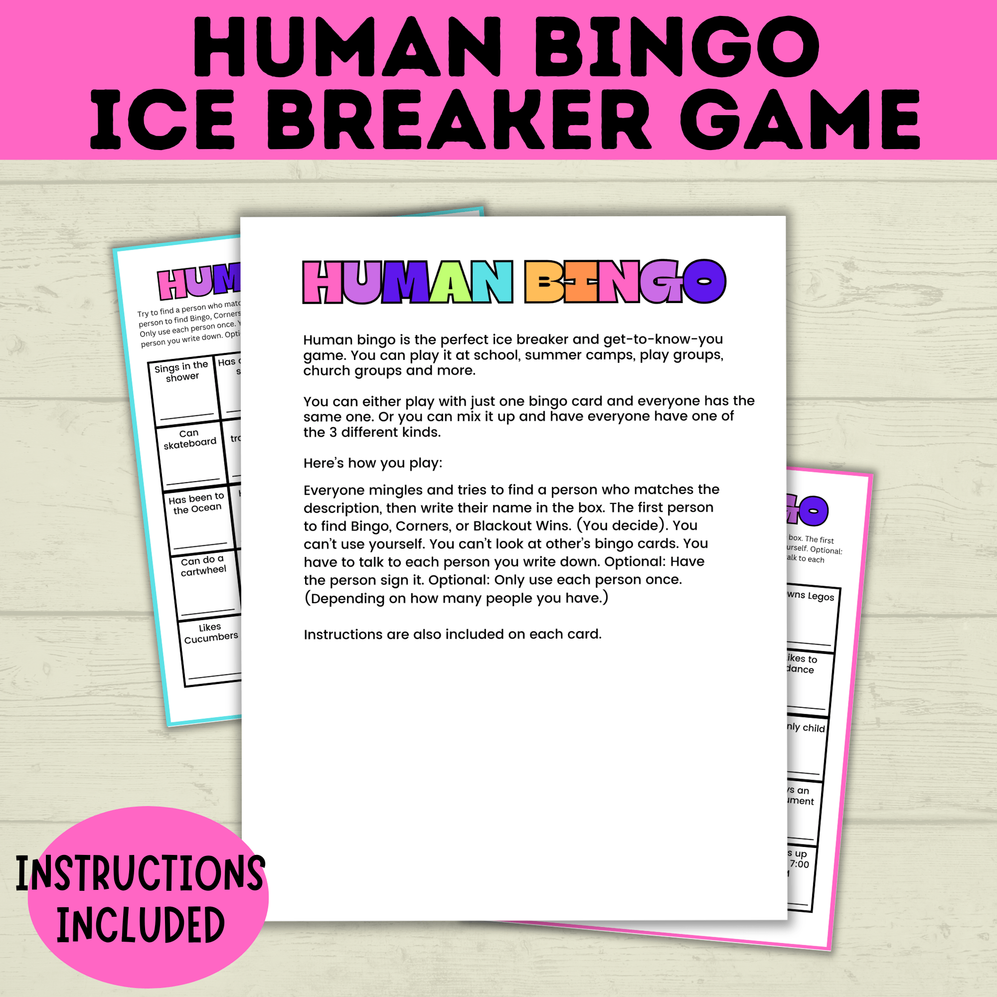 Kids Bingo | Human Bingo | Ice Breaker Bingo | Get to Know You Bingo | Kids Games | Party Games | Ice Breaker Games | Kids Printables