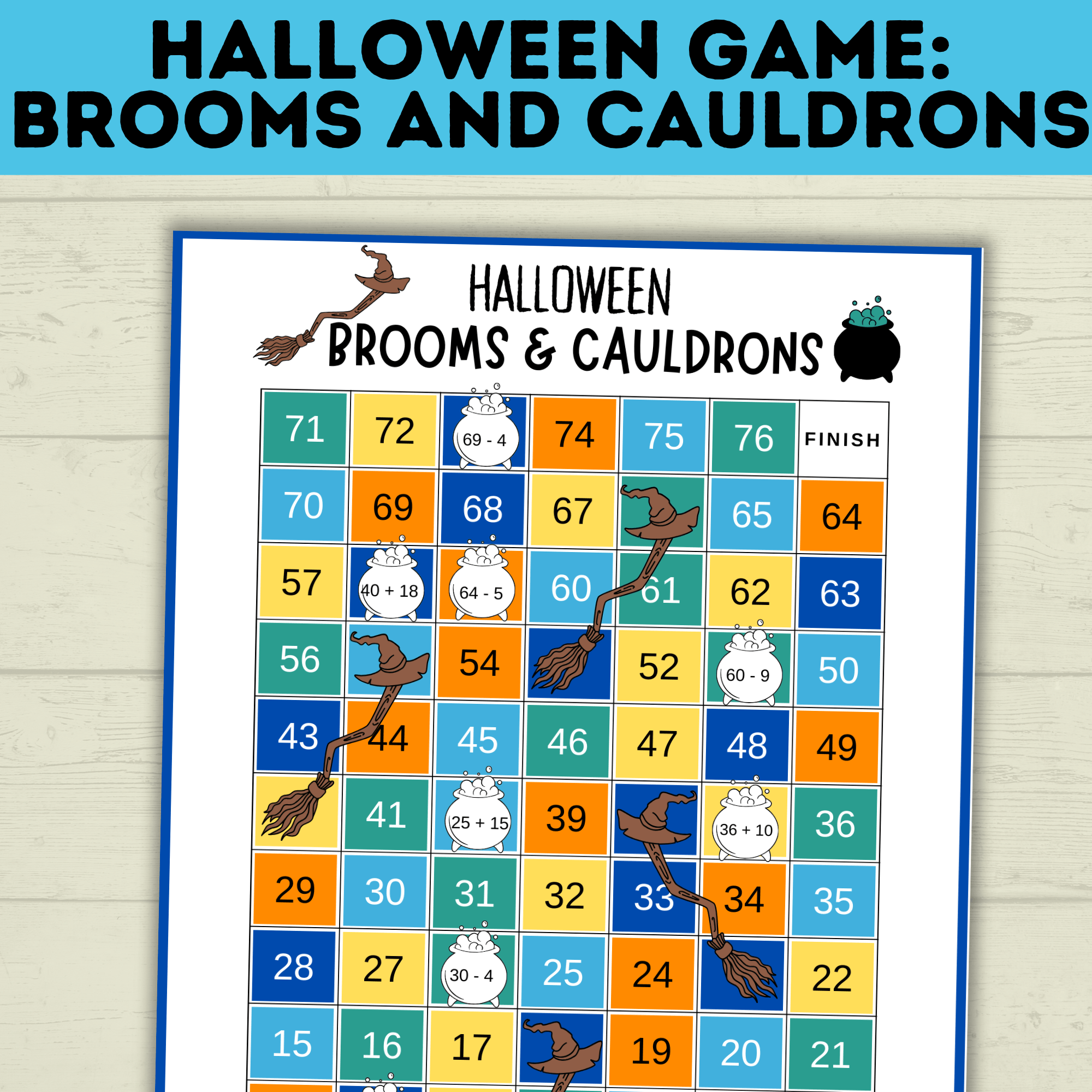 Halloween Game for Kids | Kids Game | Party Game | Family Game | Brooms and Cauldrons | Halloween Party | Board Game | Digital download