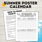 Summer Poster Calendar for Kids and Family | Summer Calendar | Summer Schedules | Summer Coloring Pages | Summer Activities | Kids Calendar