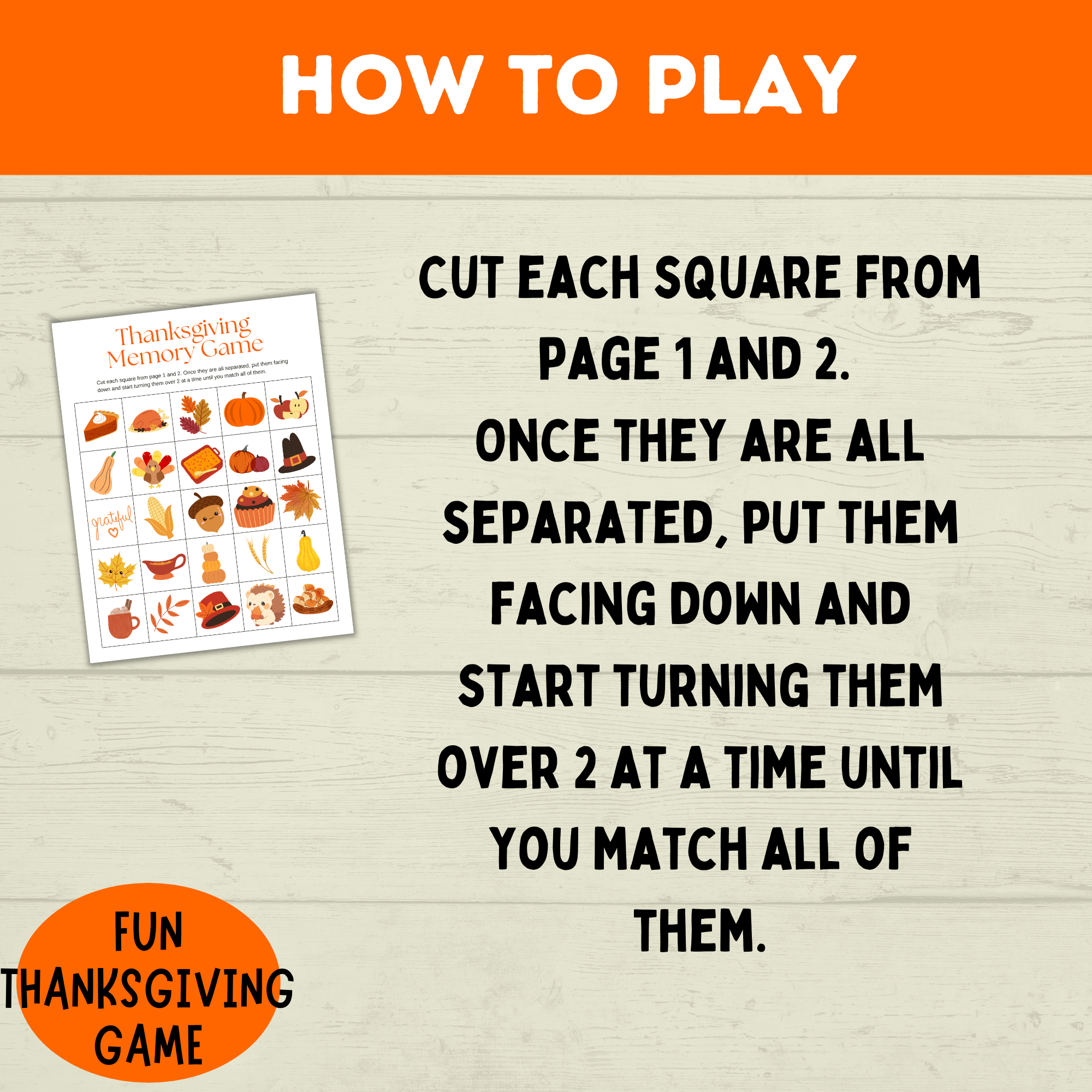 Thanksgiving Memory game for kids | Kids Game | Thanksgiving Game | Holiday Game | Memory game | kids activities | Toddler game | PDF