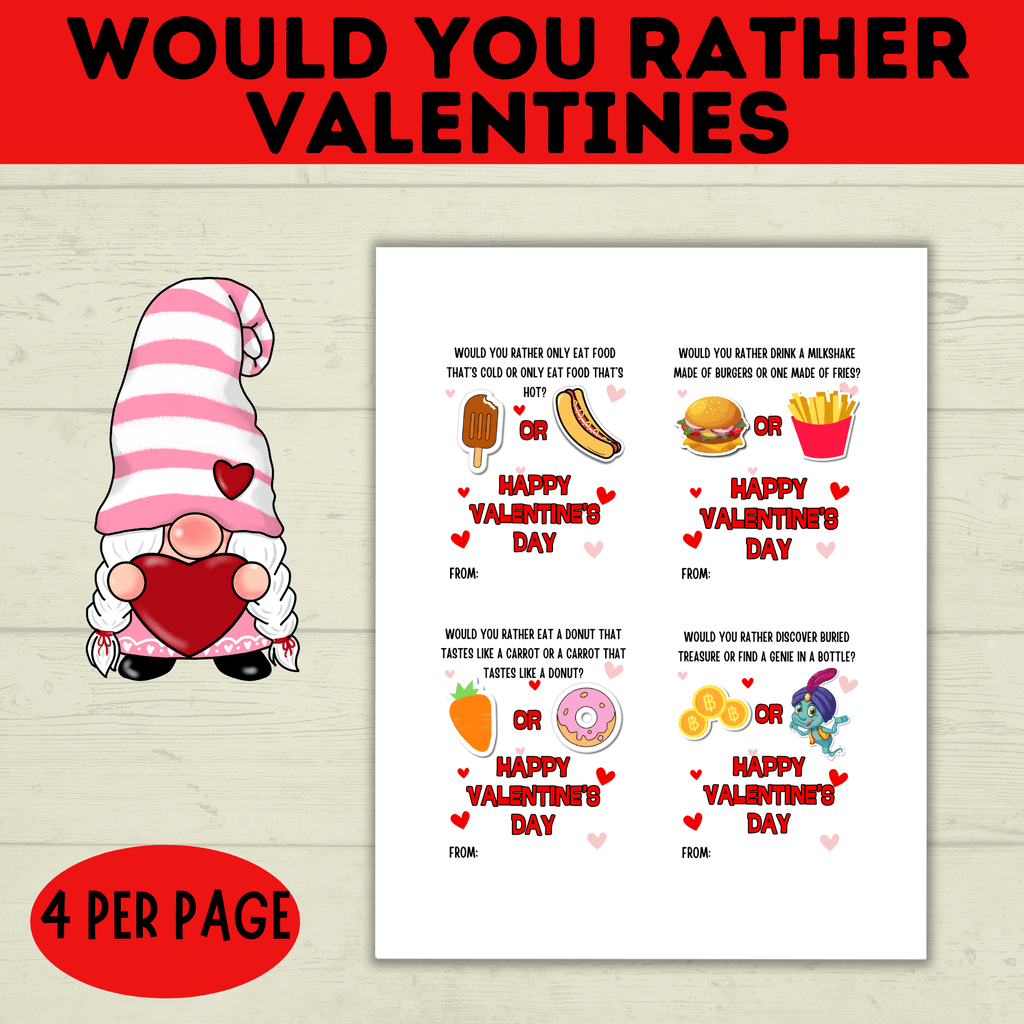 Valentine's Day Cards for Kids | Would You Rather Valentine's Cards for Kids | Kids Cards | Valentine's Day Printables | Digital Valentine's