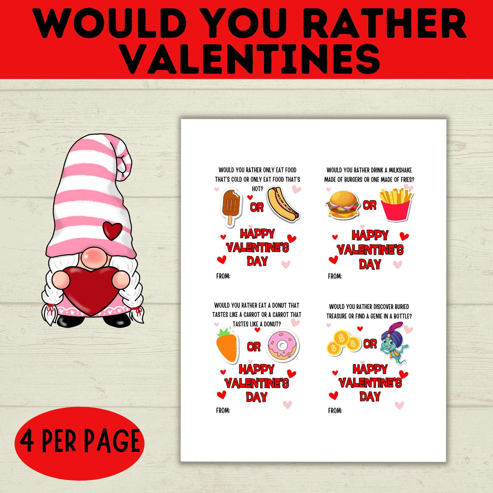 Valentine's Day Cards for Kids | Would You Rather Valentine's Cards for Kids | Kids Cards | Valentine's Day Printables | Digital Valentine's