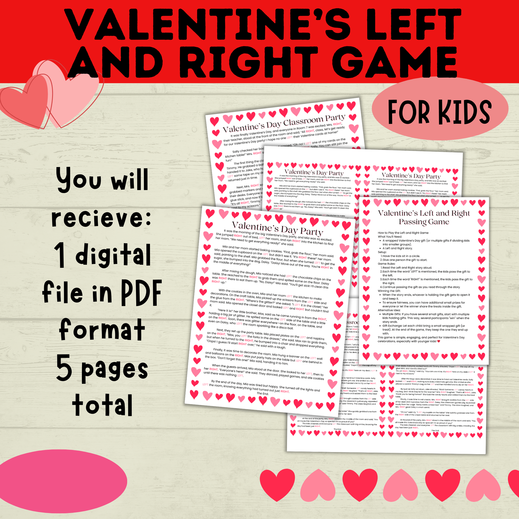 Left and Right Game | Valentine's Day Games | Gift Passing Game | Game for Kids | Classroom Games | Valentine's Day Printable