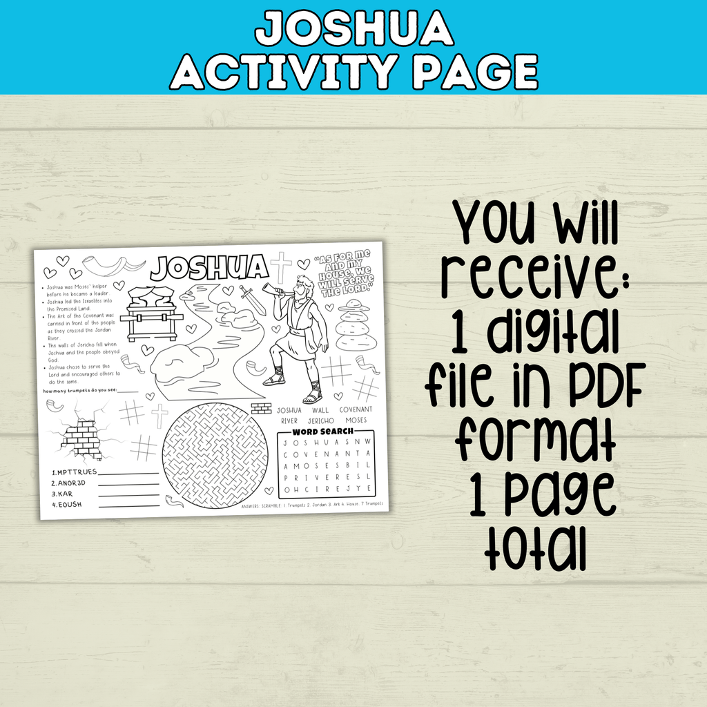 Joshua Kids Activity Bible Page, Coloring Page, Sunday School, Christian Printable Digital Download, Ark of the Covenant Scripture Sheet