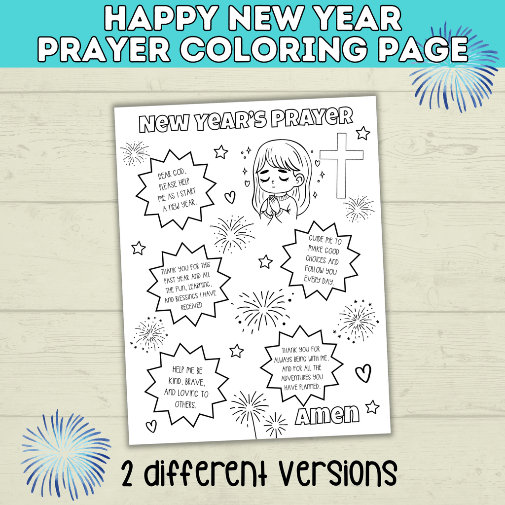 New Year's Eve Prayer Faith Coloring Page Printable, Christian Activity
