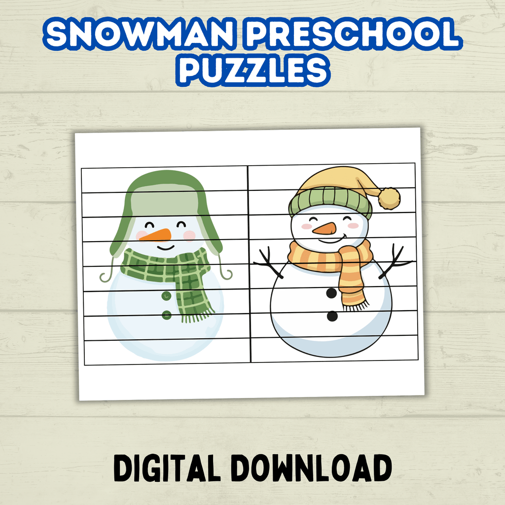 Fun Snowman Preschool Puzzles for Toddlers, Winter Holiday Activities, Kindergarten