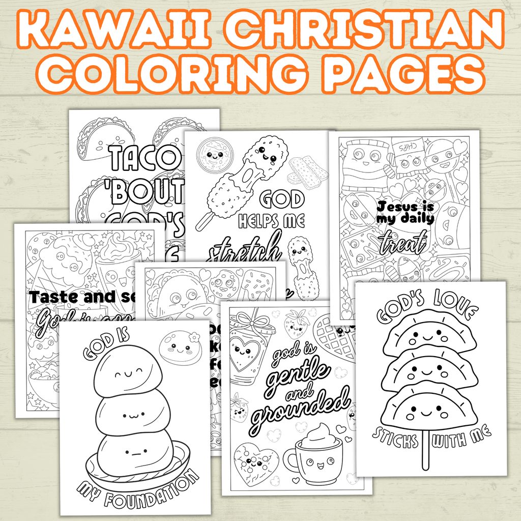 Kawaii Food Christian Coloring Pages for Kids, Adults, and Families