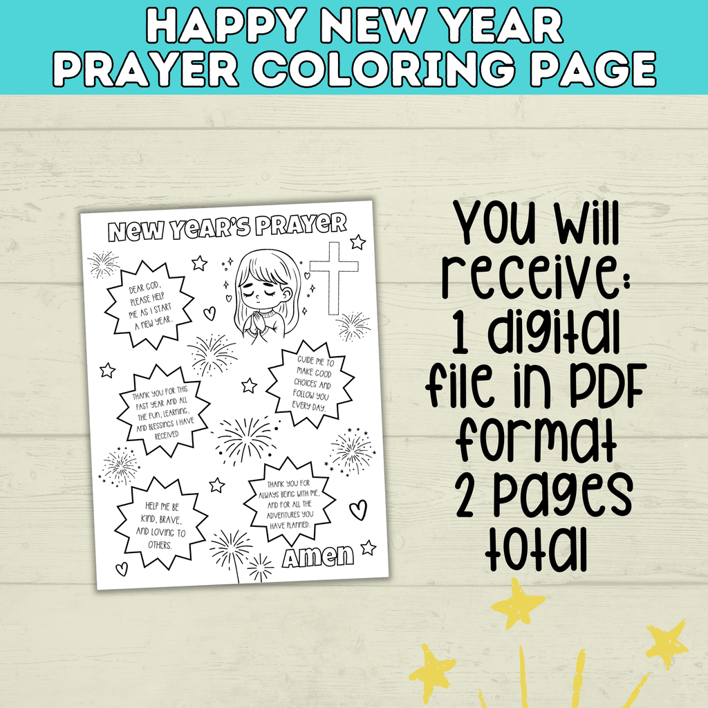 New Year's Eve Prayer Faith Coloring Page Printable, Christian Activity