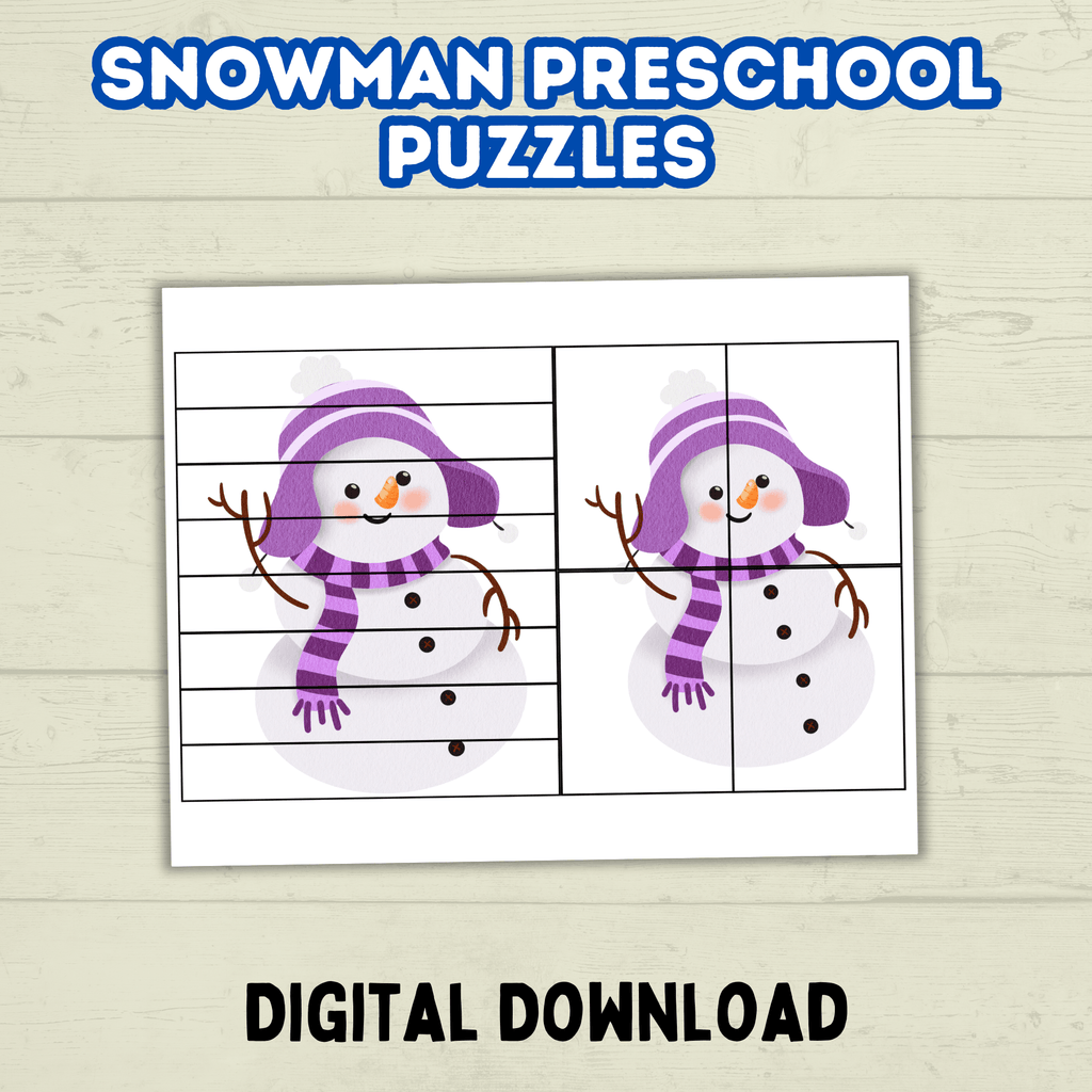 Fun Snowman Preschool Puzzles for Toddlers, Winter Holiday Activities, Kindergarten