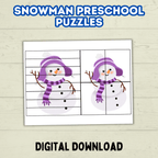 Fun Snowman Preschool Puzzles for Toddlers, Winter Holiday Activities, Kindergarten