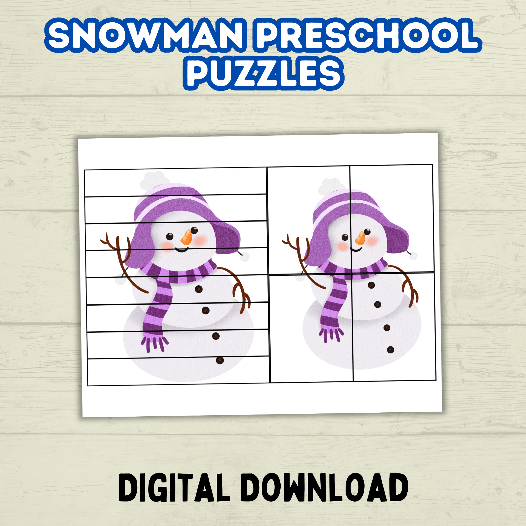 Fun Snowman Preschool Puzzles for Toddlers, Winter Holiday Activities, Kindergarten
