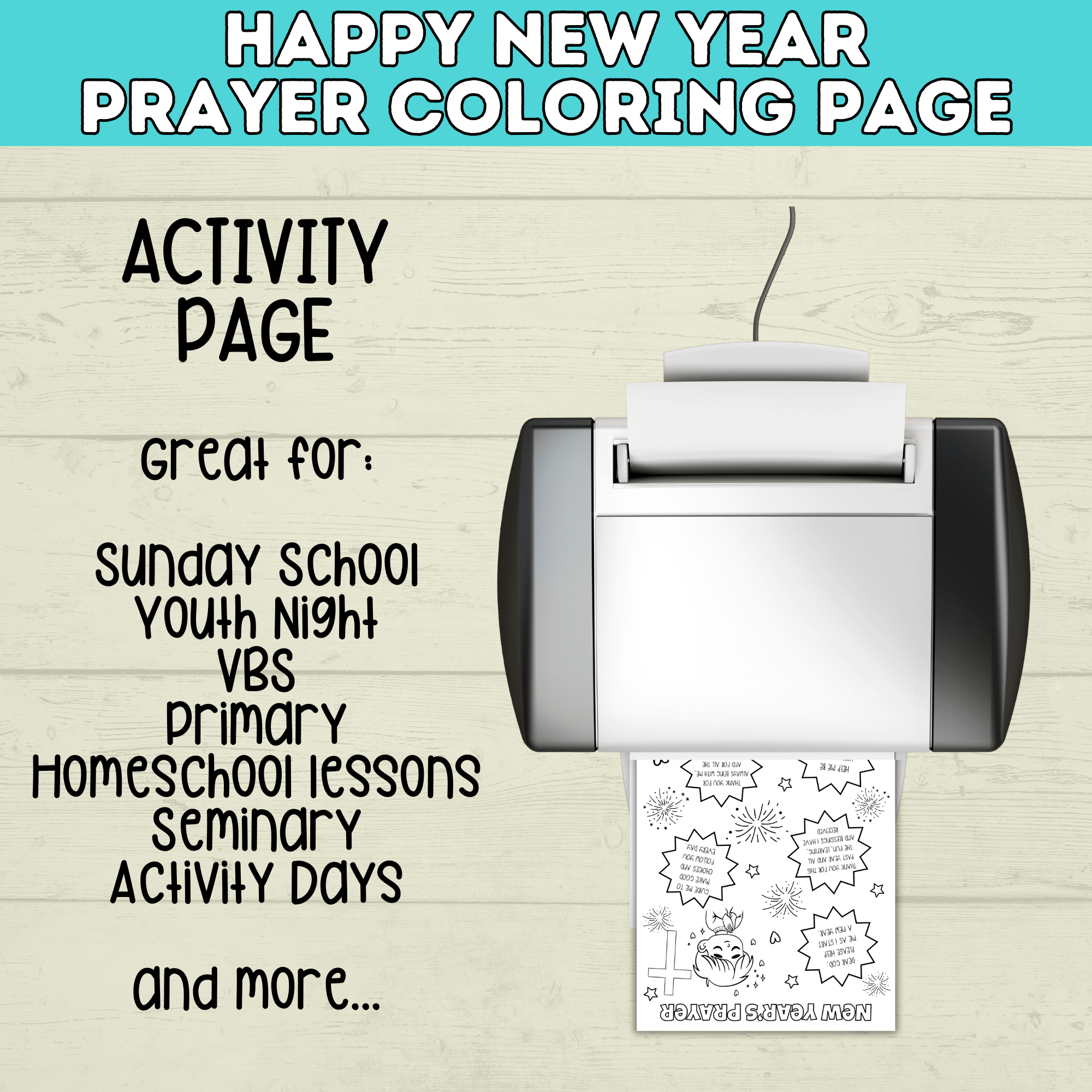 New Year's Eve Prayer Faith Coloring Page Printable, Christian Activity