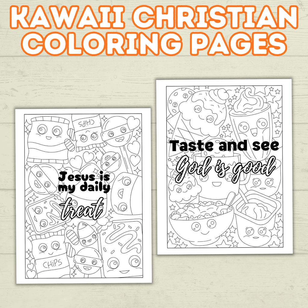 Kawaii Food Christian Coloring Pages for Kids, Adults, and Families