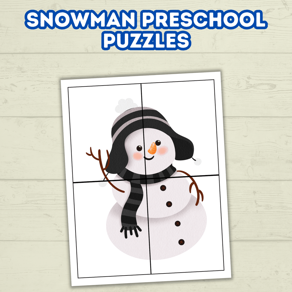 Fun Snowman Preschool Puzzles for Toddlers, Winter Holiday Activities, Kindergarten