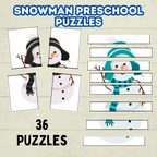 Fun Snowman Preschool Puzzles for Toddlers, Winter Holiday Activities, Kindergarten