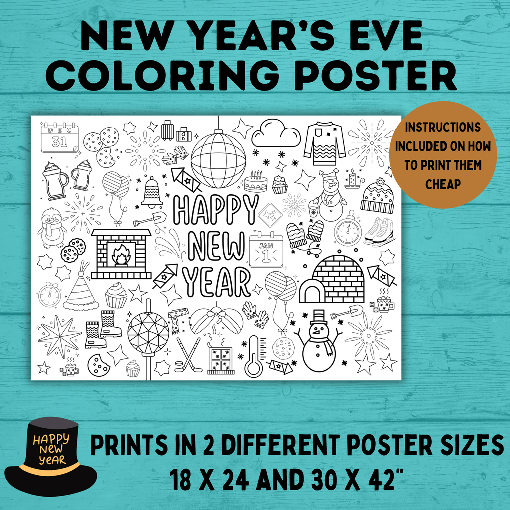 New Year's Eve Coloring Poster for Kids | Kids Coloring Pages | New Year's Eve Printables for Kids | New Year's Eve Activities | NYE
