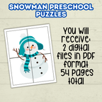 Fun Snowman Preschool Puzzles for Toddlers, Winter Holiday Activities, Kindergarten