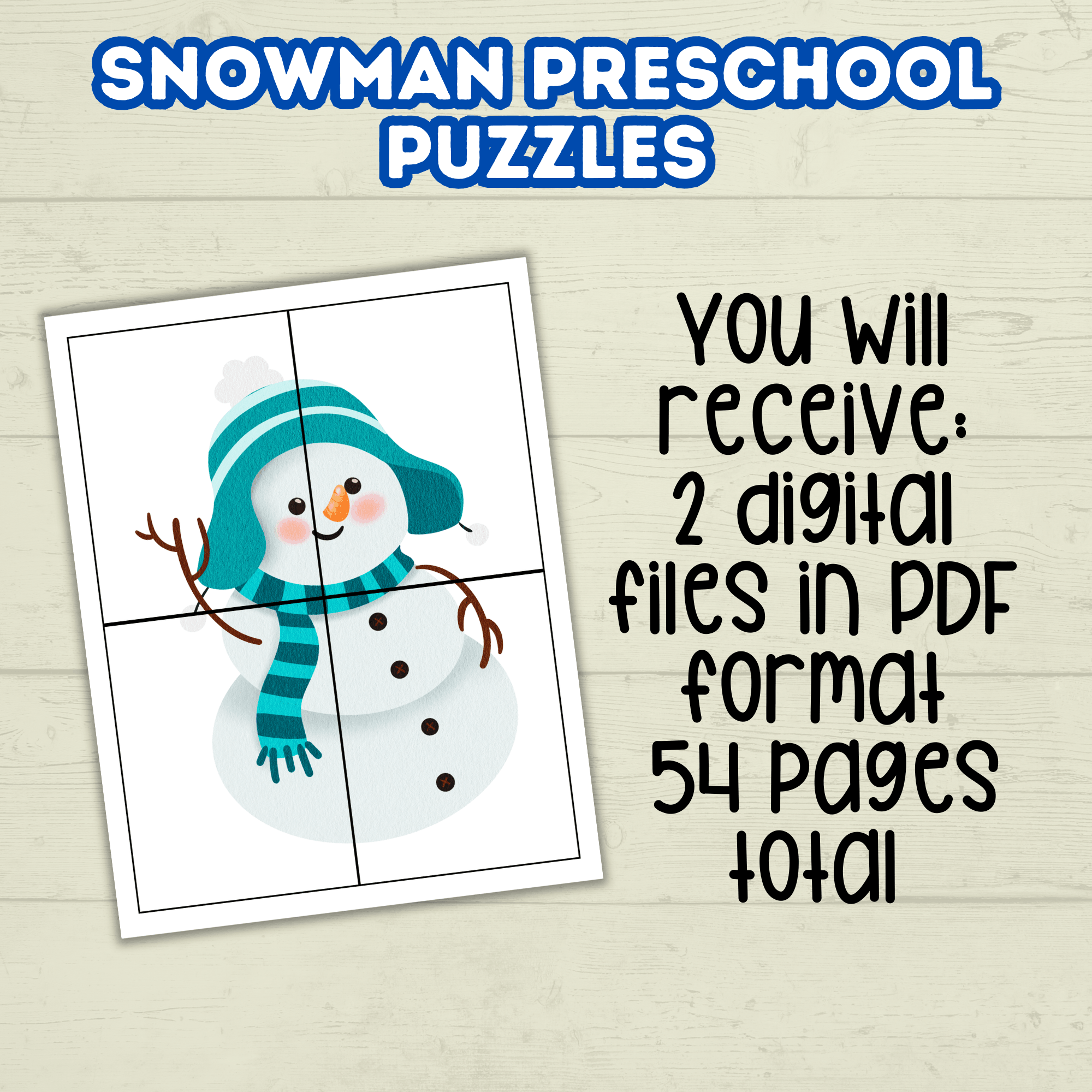 Fun Snowman Preschool Puzzles for Toddlers, Winter Holiday Activities, Kindergarten