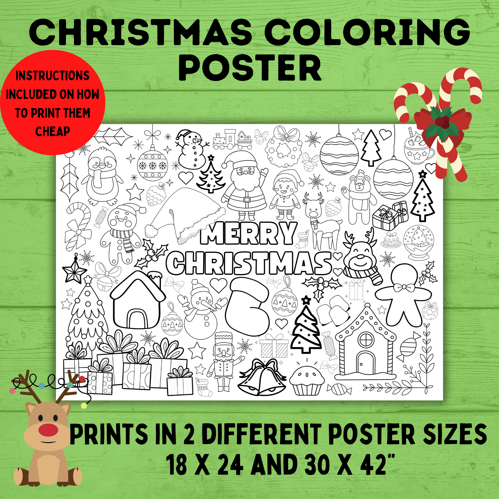 Christmas Coloring Poster for Kids | Coloring Pages for Kids | Kids Poster | Digital download | Christmas Activity | Christmas Printable