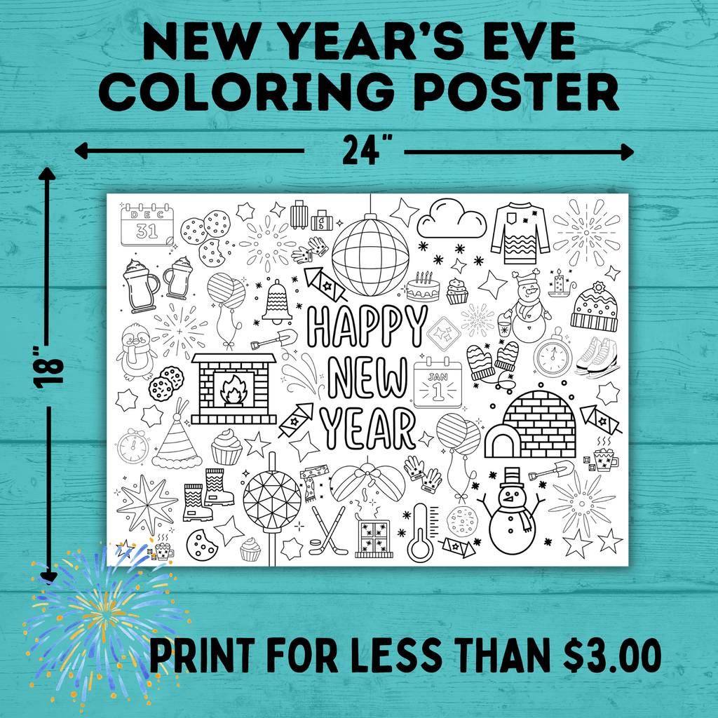 New Year's Eve Coloring Poster for Kids | Kids Coloring Pages | New Year's Eve Printables for Kids | New Year's Eve Activities | NYE
