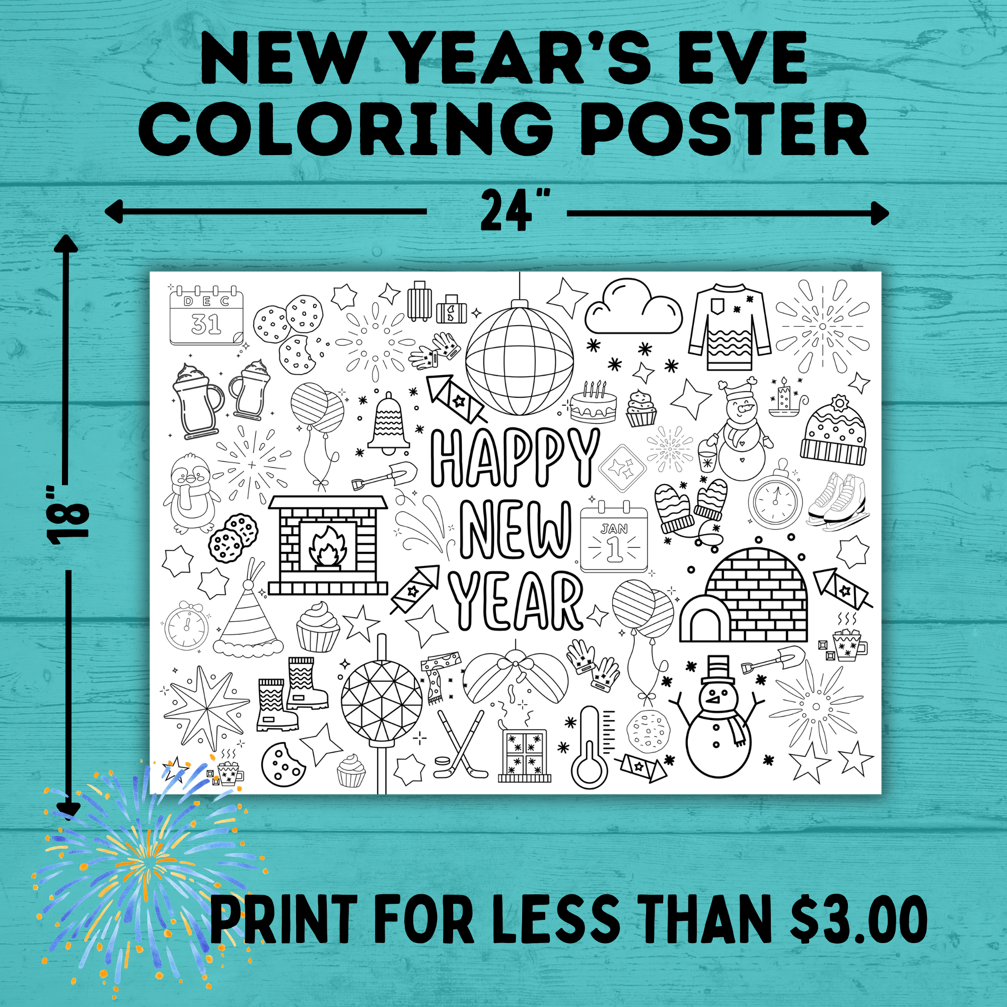 New Year's Eve Coloring Poster for Kids | Kids Coloring Pages | New Year's Eve Printables for Kids | New Year's Eve Activities | NYE