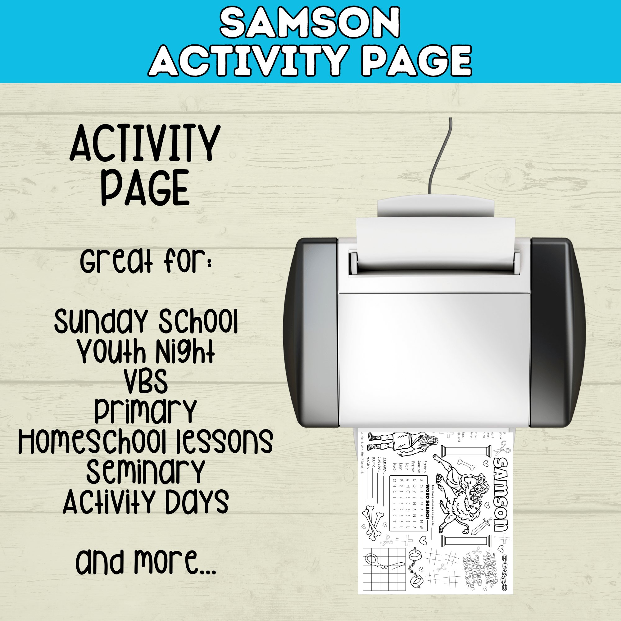 Bible Old Testament Coloring Activity Page for Kids, Samson, Sunday School, Christian Children's Ministry Printable, Digital Download