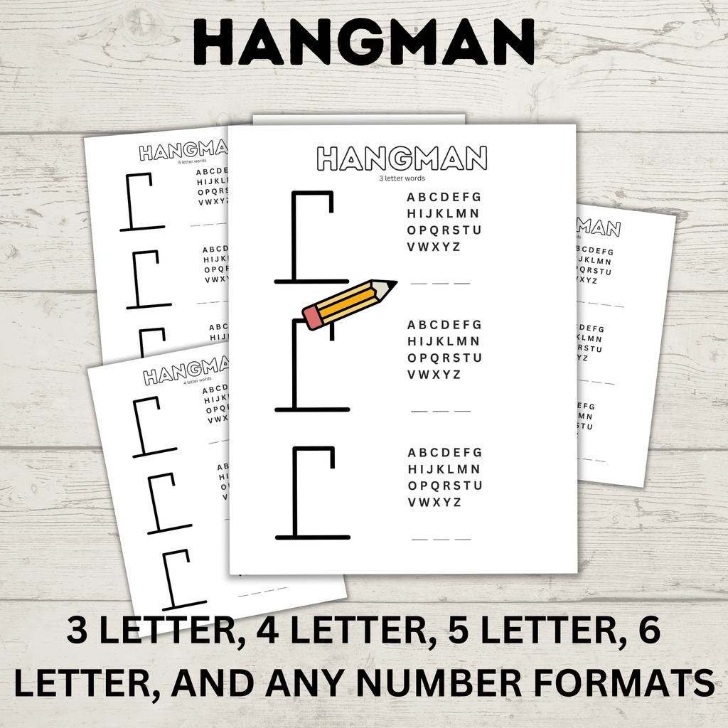 Hangman Printable for Kids | Kids Games | Pencil and Pen Games | Kids Printables | Kids Activities | Guess the Word | Word Games