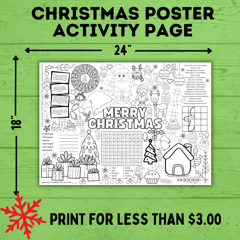 Christmas Activity Page and Coloring Poster | Poster for Kids | Christmas Activity | Christmas Poster | Christmas Printable | Christmas