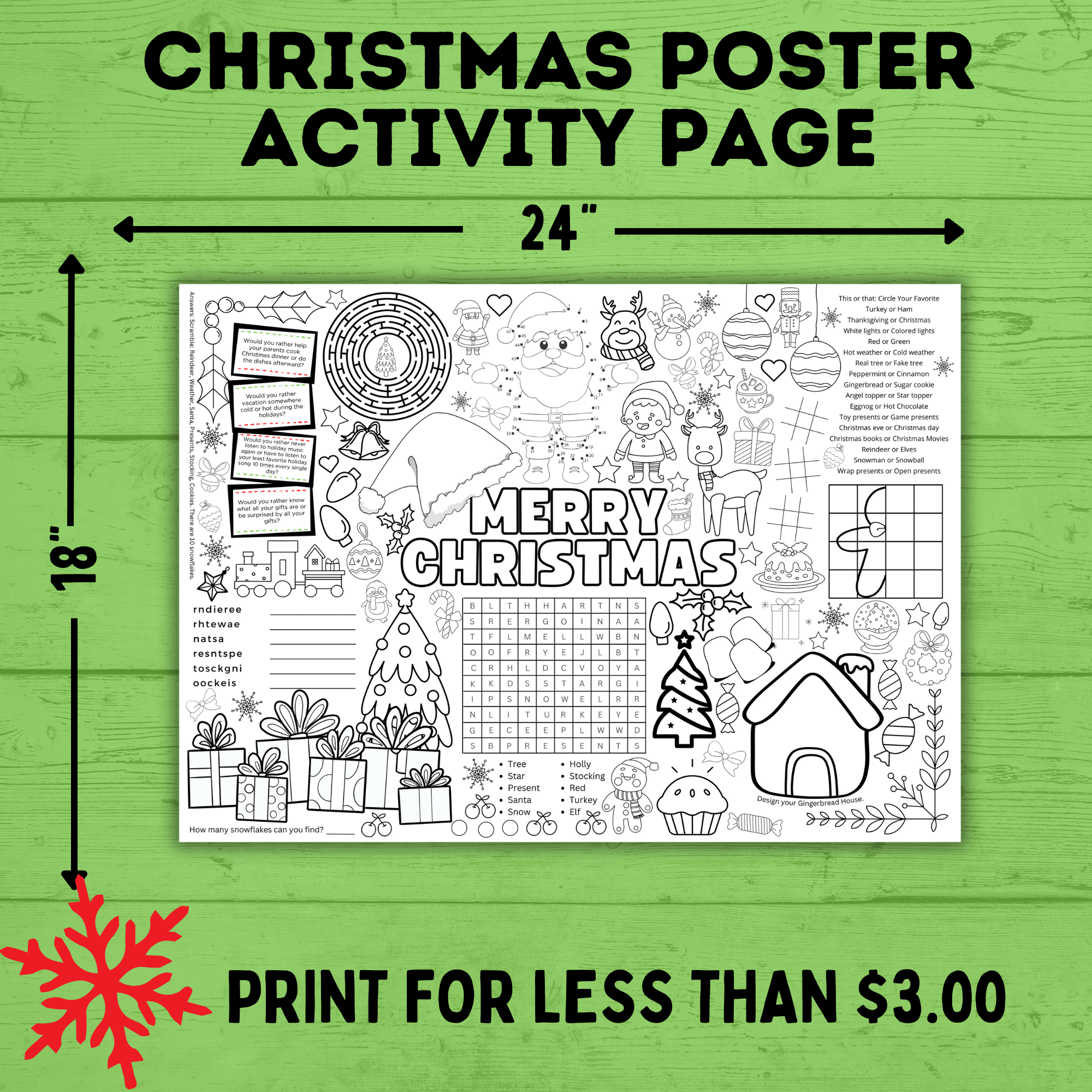 Christmas Activity Page and Coloring Poster | Poster for Kids | Christmas Activity | Christmas Poster | Christmas Printable | Christmas