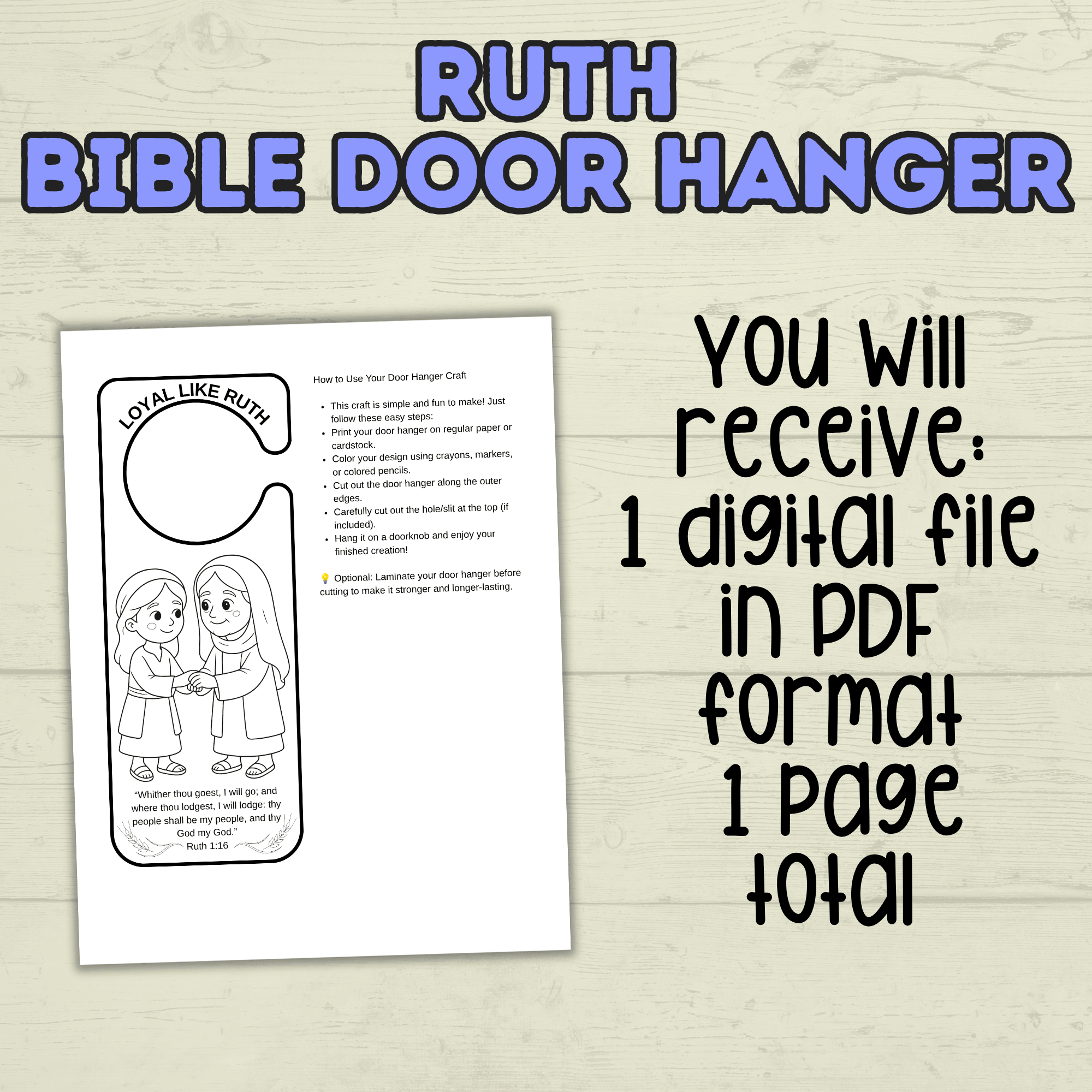 Ruth and Naomi Door Hanger, Bible story, Bible Craft,Sunday School Craft, Ruth