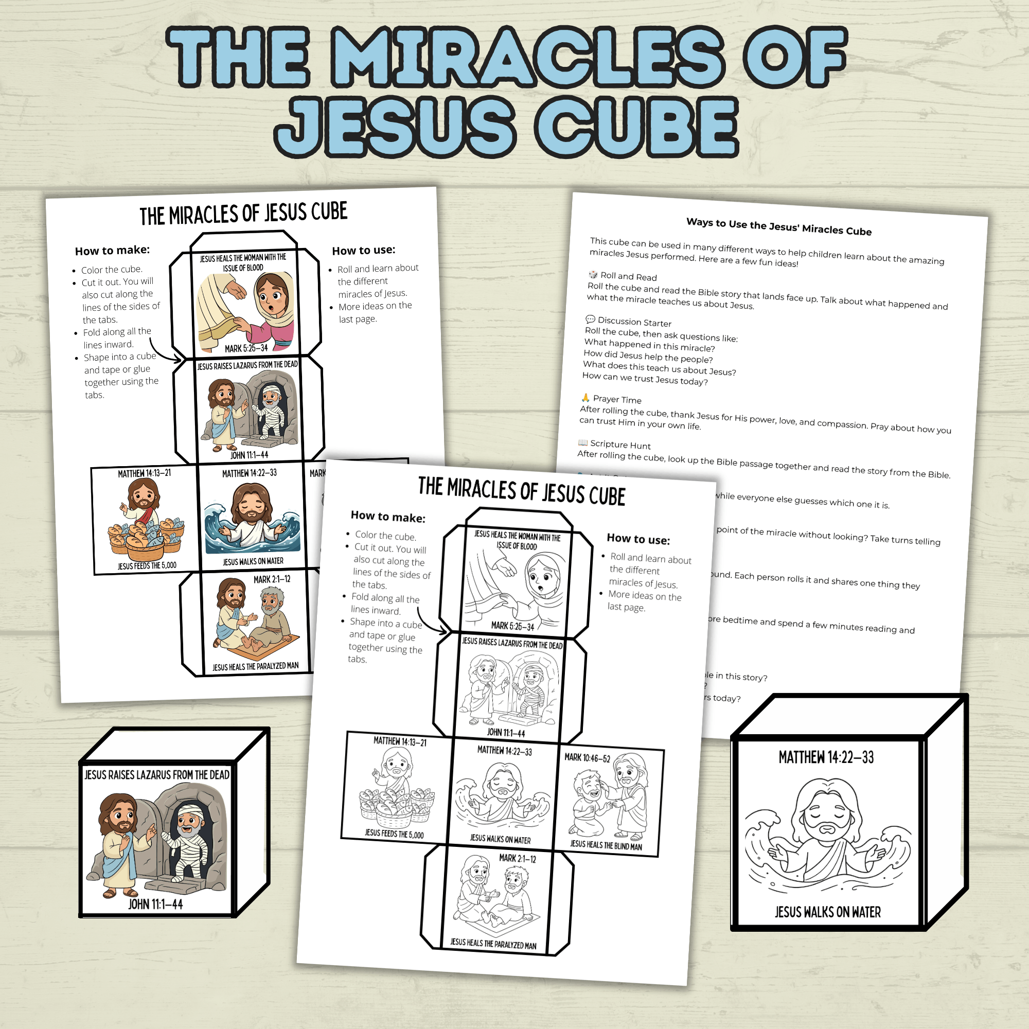 Miracles of Jesus Cube Craft, Jesus Craft, Bible Cube Craft, Sunday School Craft