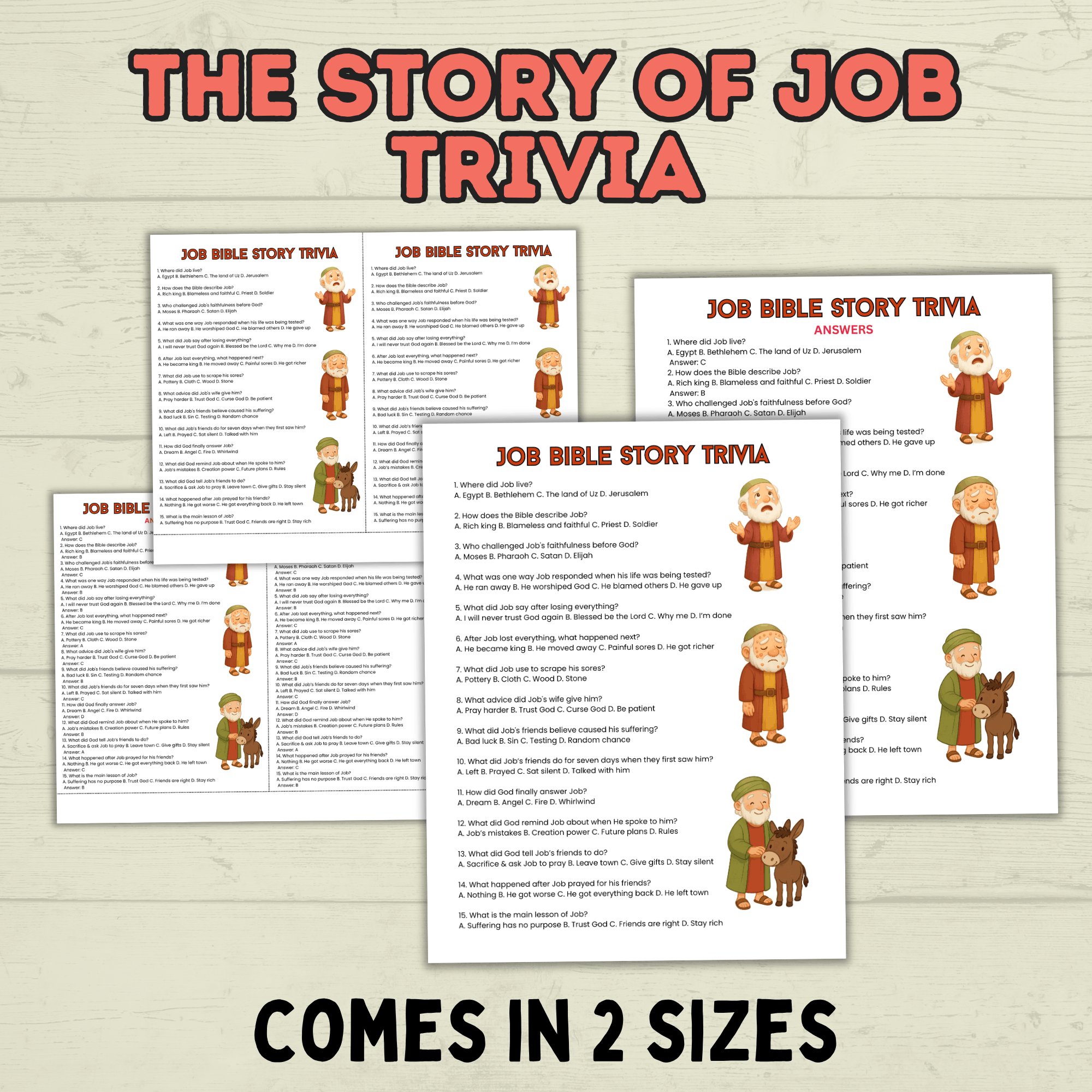 Job Trivia, Job Bible Story Trivia, Kids Trivia, Sunday School Activity, Bible Christian Game