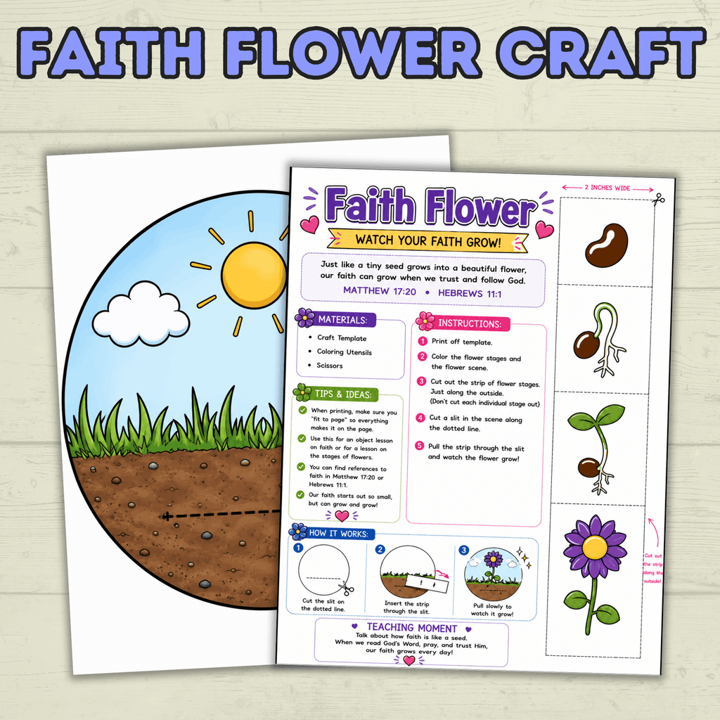Faith Craft, Sunday School Craft, Bible Lesson, Homeschool, VBS, Christian Activity, Faith Object Lesson, Kids Craft, Faith Flower Craft