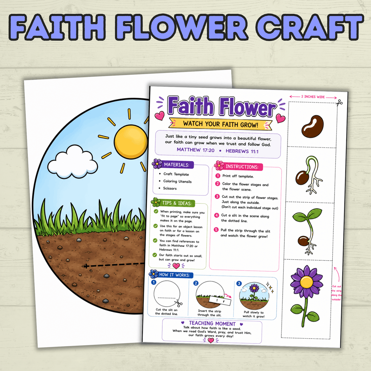 Faith Craft, Sunday School Craft, Bible Lesson, Homeschool, VBS, Christian Activity, Faith Object Lesson, Kids Craft, Faith Flower Craft