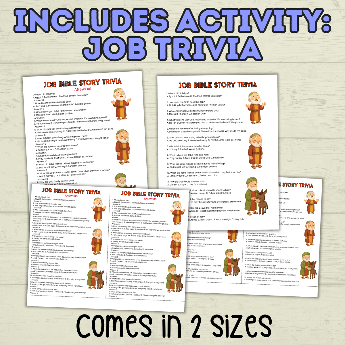 Trust in God Lesson, Bible Lesson, Job Story, Job Lesson, Noah Lesson, Noah and the Ark, Job Trivia, Sunday School Activity