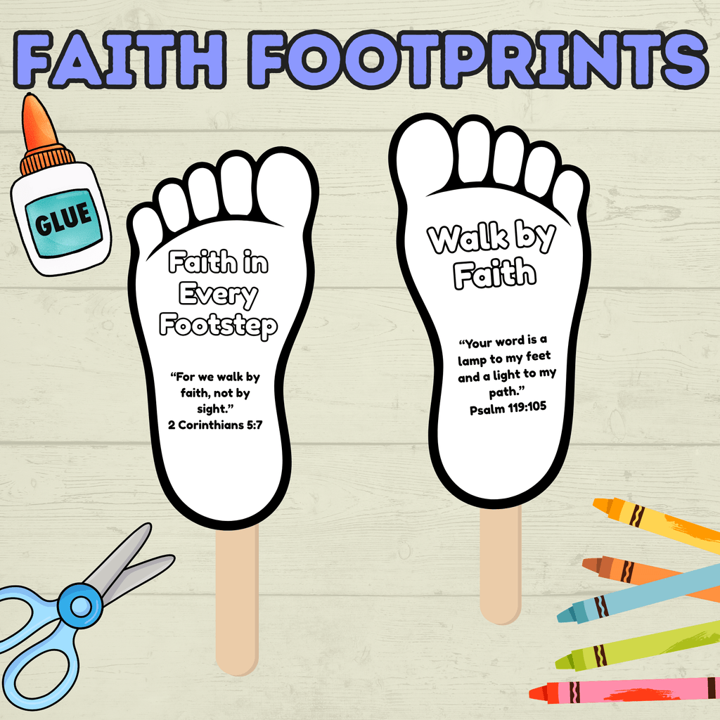 Faith Craft for Kids, Footprint Craft, Fan Craft, Bible Craft, Christian Craft, Kids Activity, Sunday School Craft, Walk by Faith