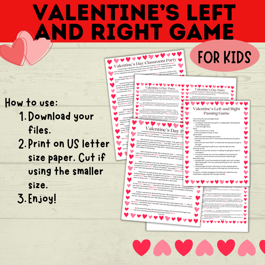 Left and Right Game | Valentine's Day Games | Gift Passing Game | Game for Kids | Classroom Games | Valentine's Day Printable