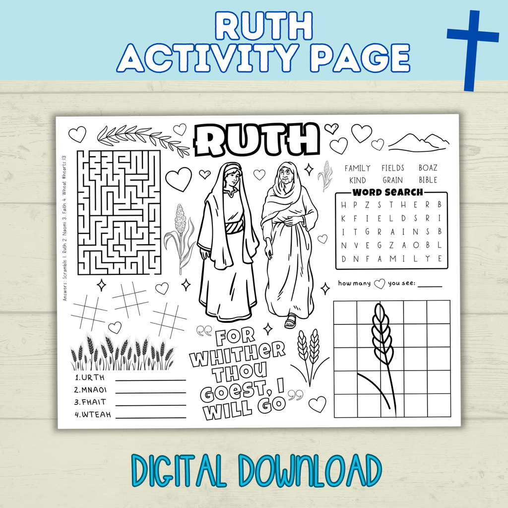 Bible Activity Page | Ruth Coloring Page | Ruth and Naomi | Ruth and Boaz | Christian Digital Download | Bible Craft | Activity Printable