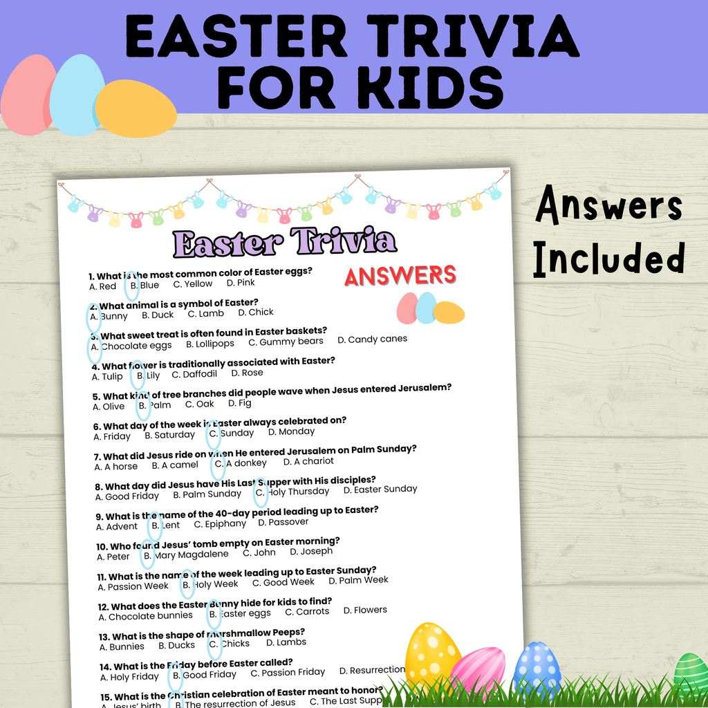 Easter Trivia for Kids | Kid's Trivia | Easter Printables | Easter Games | Kids Games | Classroom Games | Party Games | PDF download
