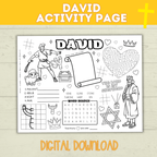 King David Activity Sheet for Kids | Bible Activity | Coloring Sheet | Activity Placemat | Lesson Plan | Star of David | Church | Digital