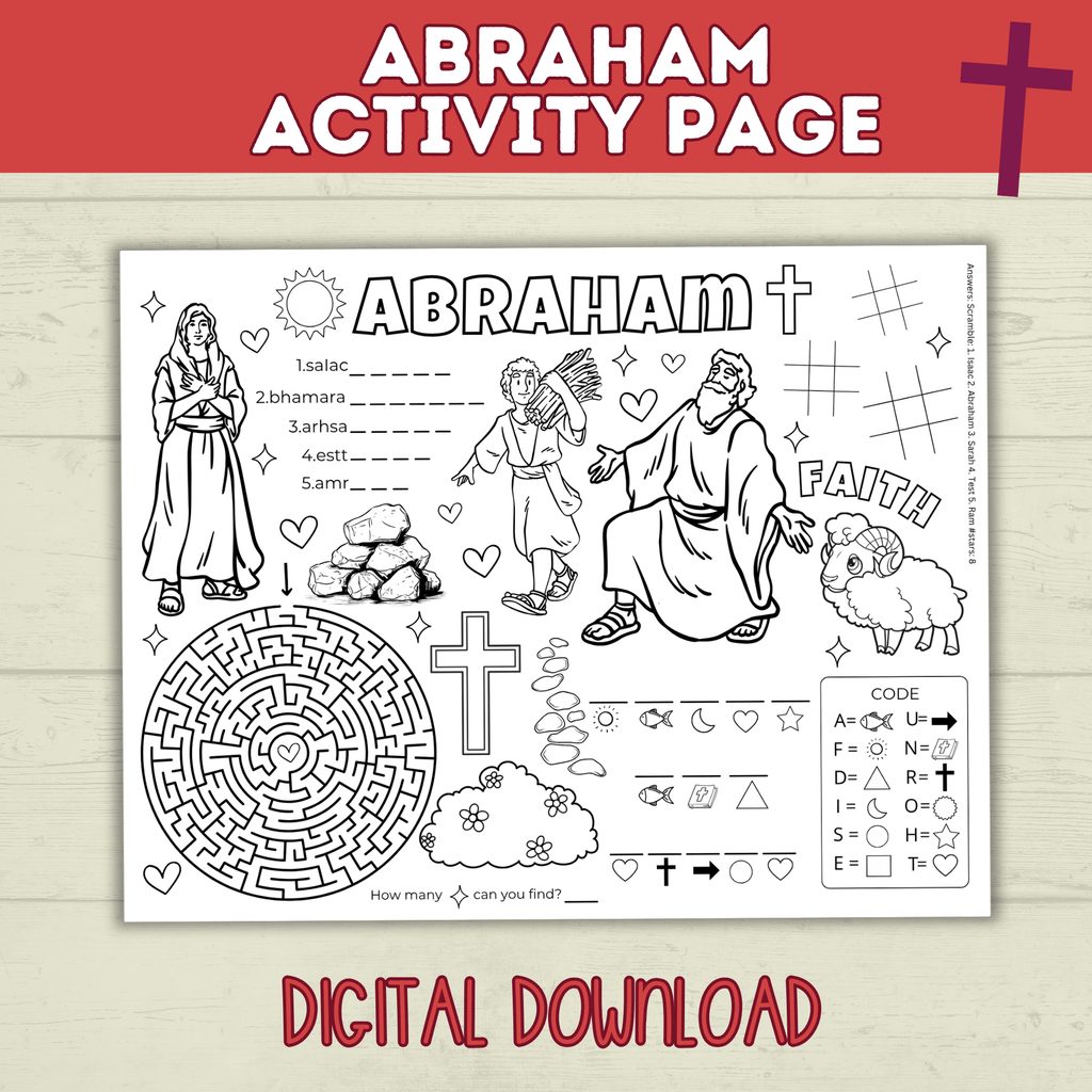 Abraham and Isaac Coloring Page | Abraham and Sarah | Bible Activity Page | Kids Activity Placemat | Bible Lesson Plans | Digital Download