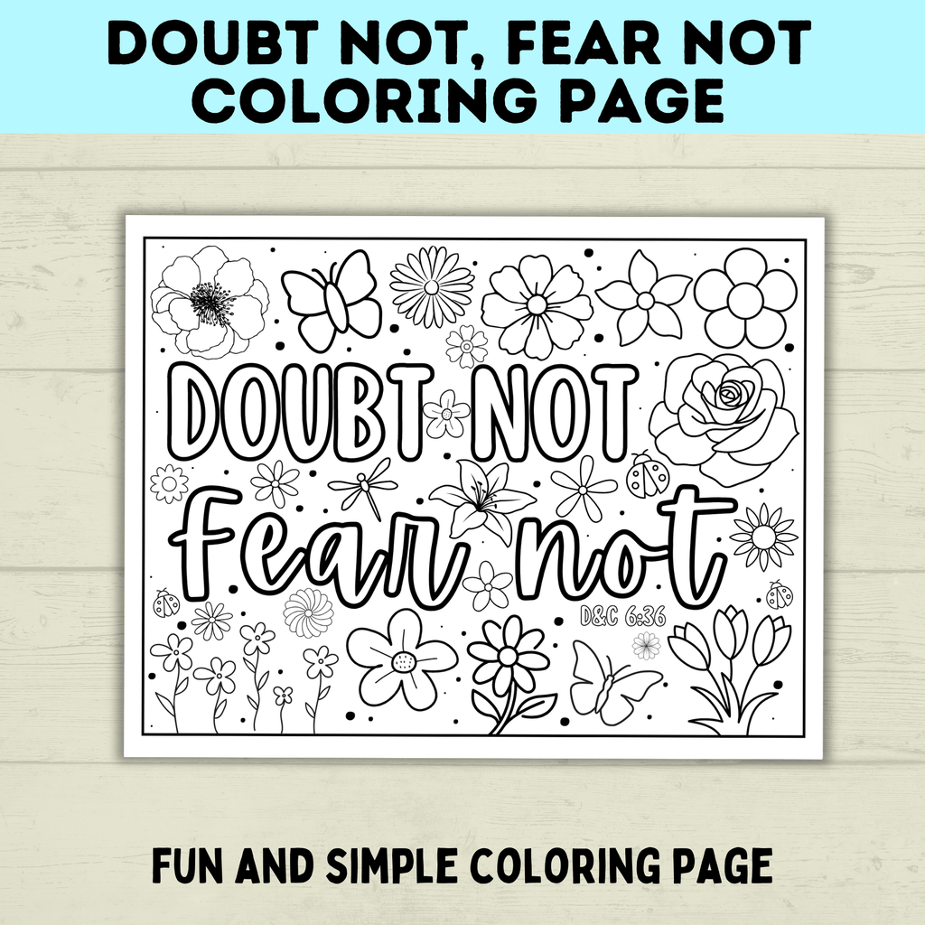 Doubt Not Fear Not Coloring Page | Youth Theme | Youth Coloring Page | Scripture Coloring Page | Church Printables | Sunday School