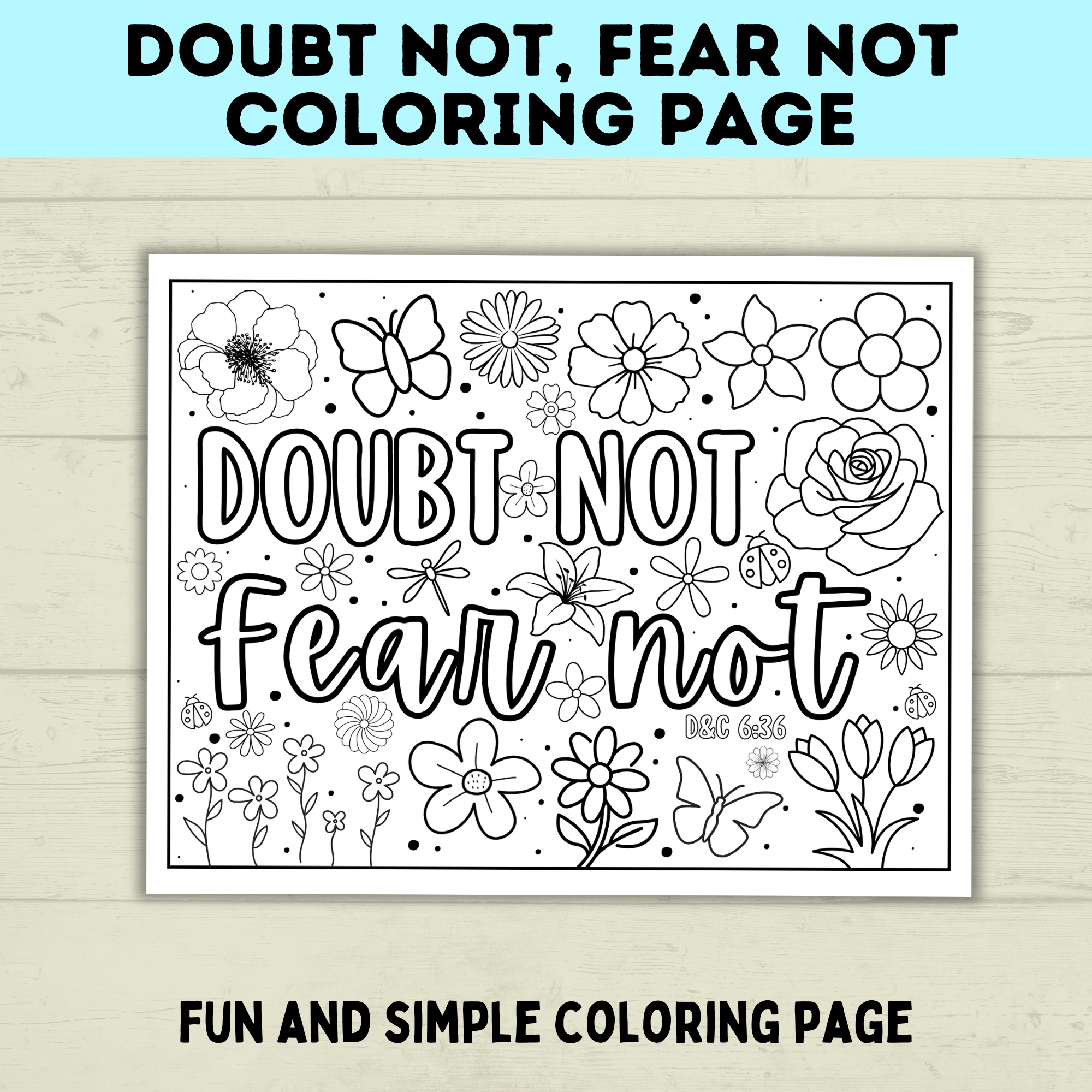 Doubt Not Fear Not Coloring Page | Youth Theme | Youth Coloring Page | Scripture Coloring Page | Church Printables | Sunday School
