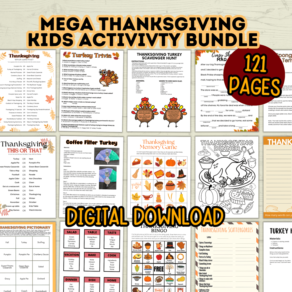 The Mega Kids Thanksgiving Activity and Crafts Bundle