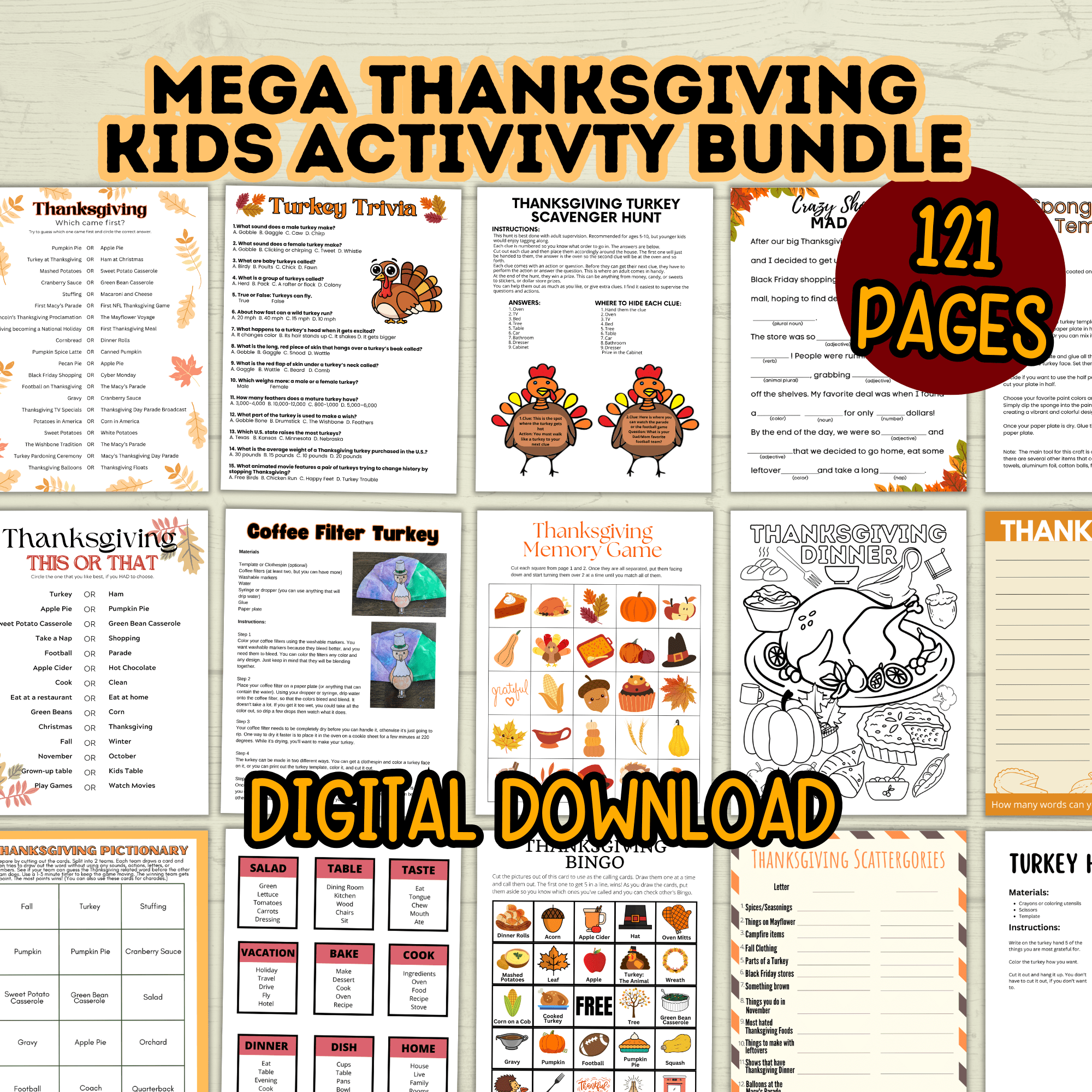 The Mega Kids Thanksgiving Activity and Crafts Bundle