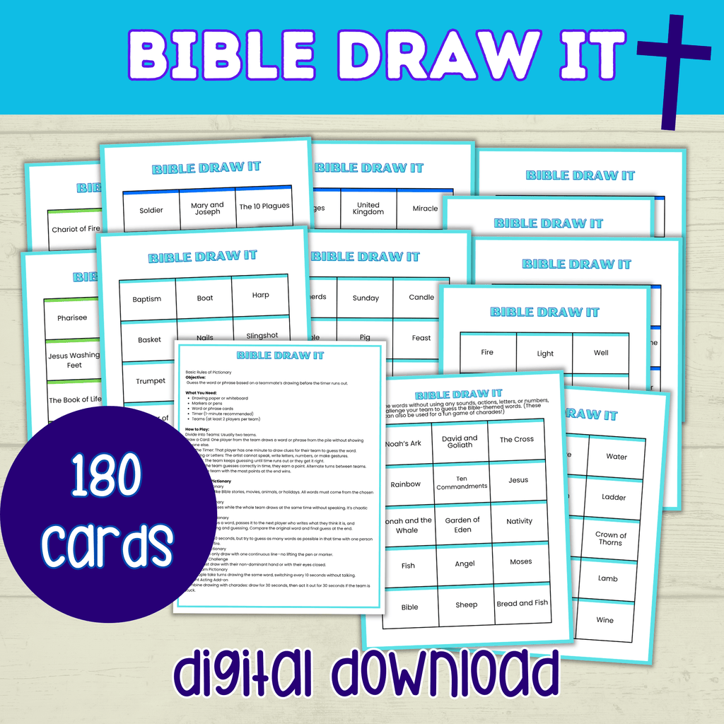 Bible Draw It | Bible Charades | Bible Games | Bible Activities for Kids | Church Games | Digital Download | Sunday School | Printables