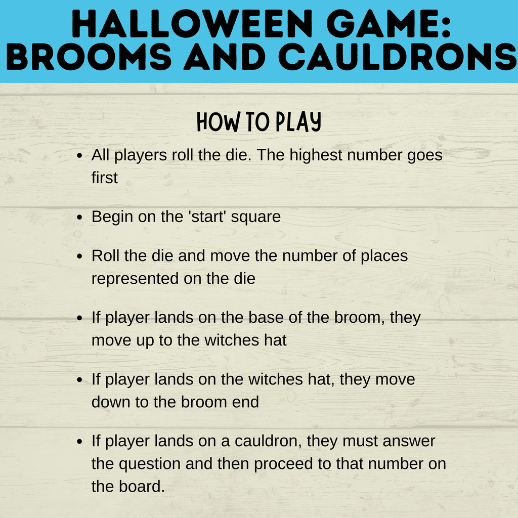 Halloween Game for Kids | Kids Game | Party Game | Family Game | Brooms and Cauldrons | Halloween Party | Board Game | Digital download