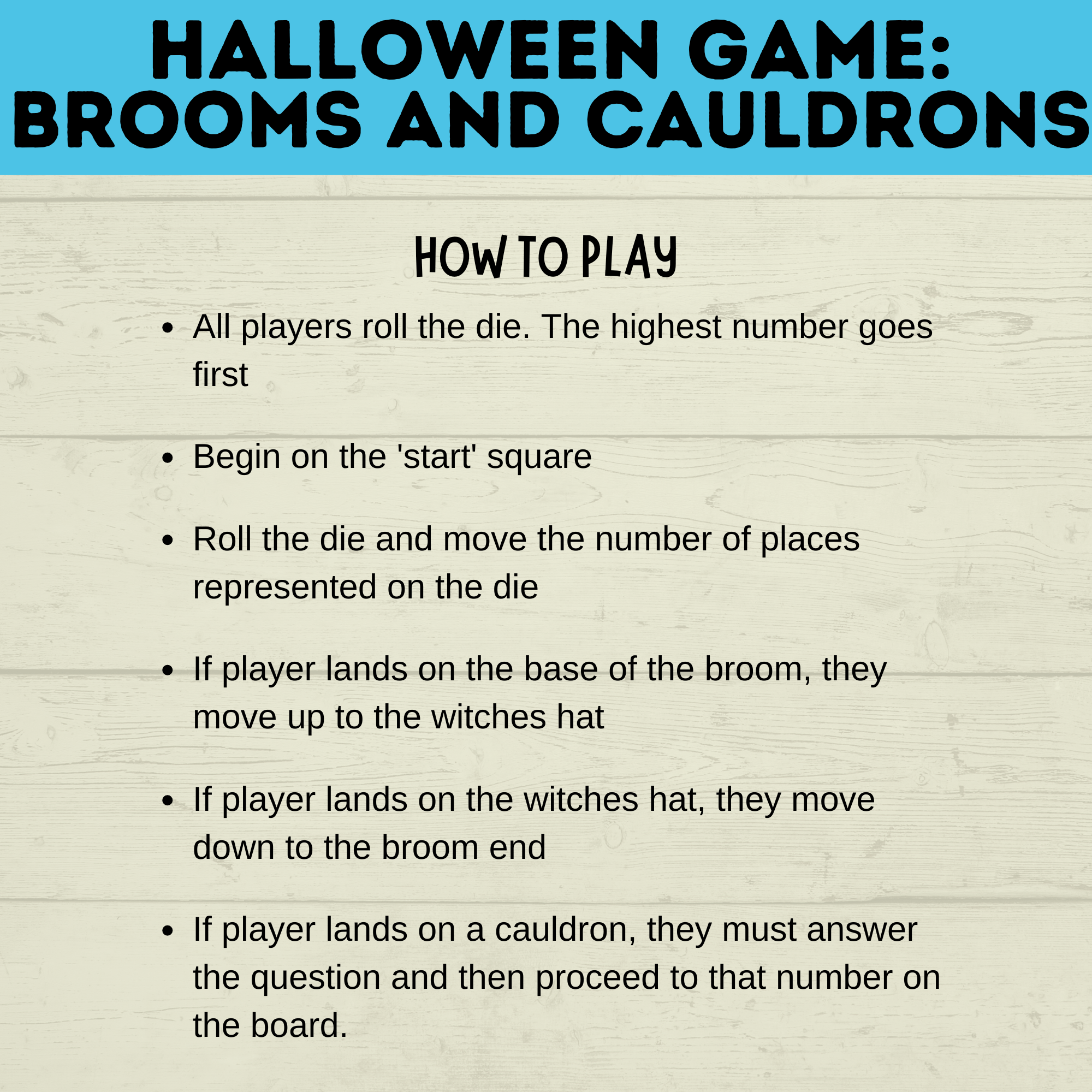 Halloween Game for Kids | Kids Game | Party Game | Family Game | Brooms and Cauldrons | Halloween Party | Board Game | Digital download